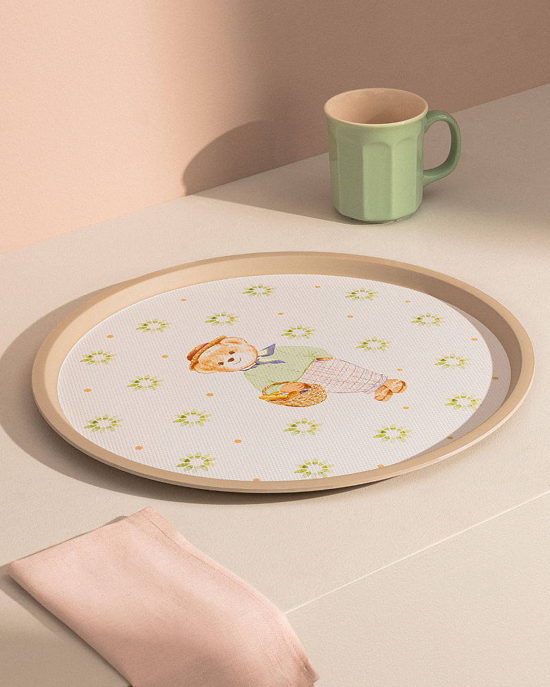 Круглый поднос Liana Bear 36x36x1,5 см. - бежевый / белый