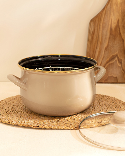 Эмалированная металлическая кастрюля Bonneville с крышкой 3,5 л. - бежевый