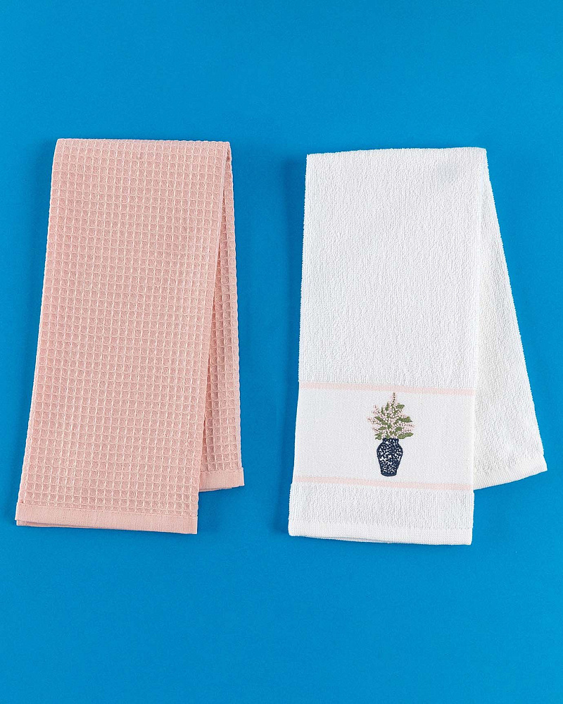 Комплект из 2 кухонных полотенец Victorina 40x60см - белый/пудровый