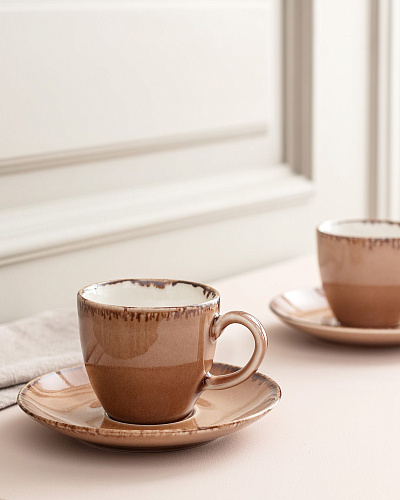 Кофейный набор Monde из 2 чашек и 2 блюдец, фарфор, 90мл - пудровый