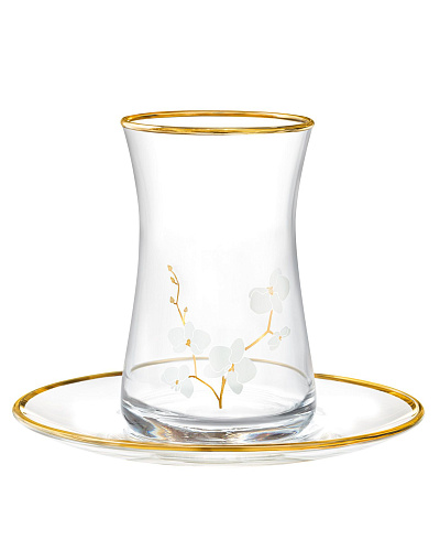 Набор стеклянных чашек и блюдец Gemma Branche D'Amour Gold из 6 шт., 170 мл