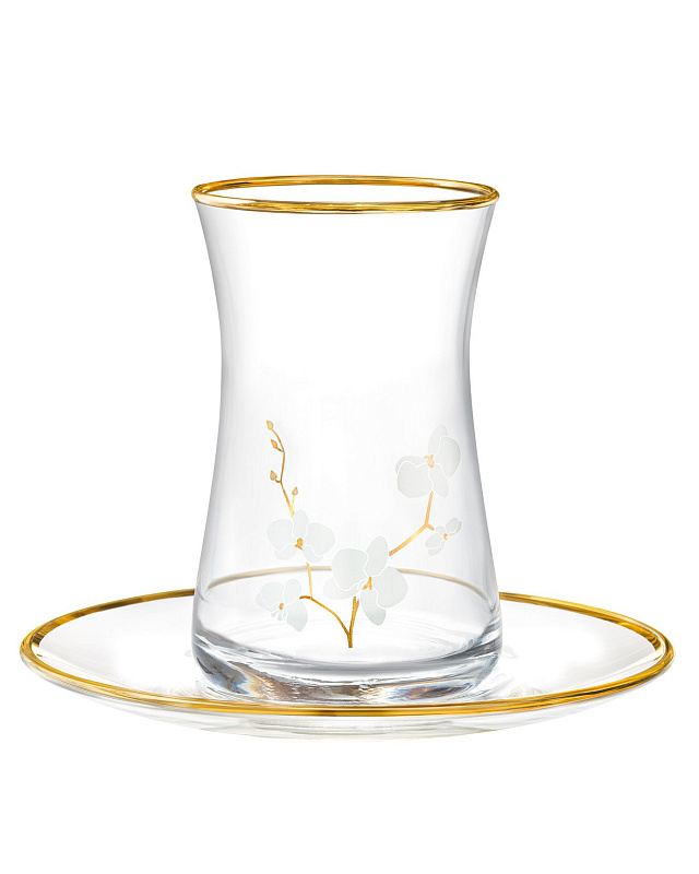 Набор стеклянных чашек и блюдец Gemma Branche D'Amour Gold из 6 шт., 170 мл