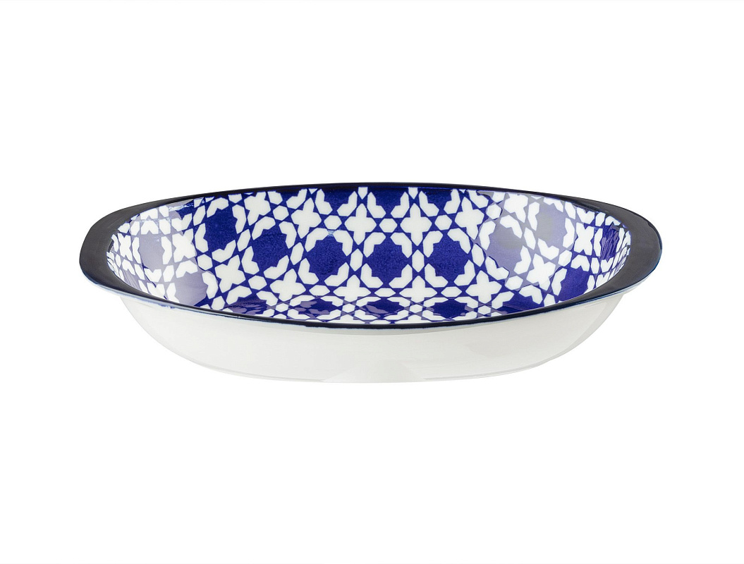 Овальная тарелка с ручкой Reve Brest New 16x9x3 см - синяя