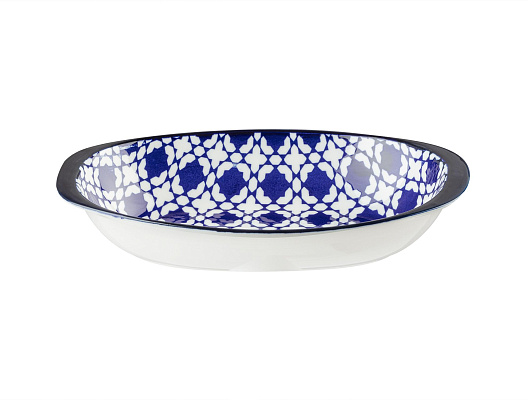 Овальная тарелка с ручкой Reve Brest New 16x9x3 см - синяя