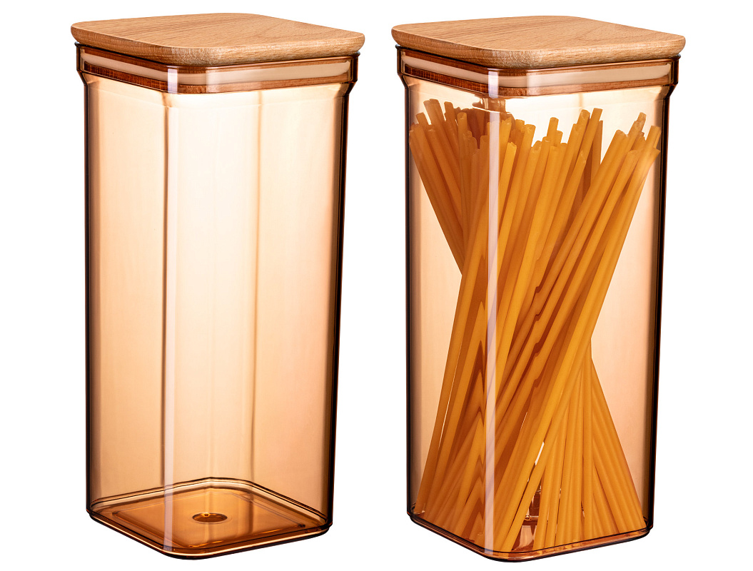 Контейнеры для хранения Kaviera Wooden Lid из 2 шт., 1500 мл. - янтарные