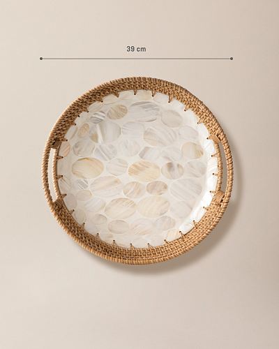 Овальный плетеный поднос с ручками Berdine 39x33x7 см. - коричневый / зеленый