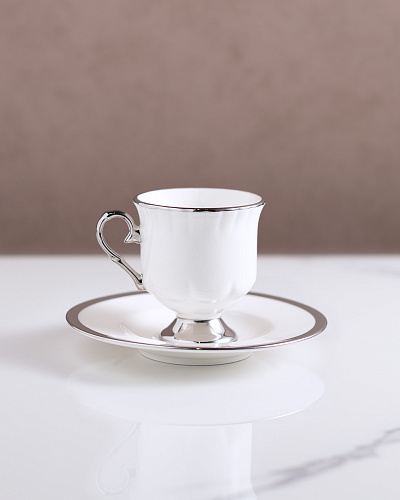 Набор чашек и блюдец Yolande Crocus из 4 шт., 90 мл - серебряный.