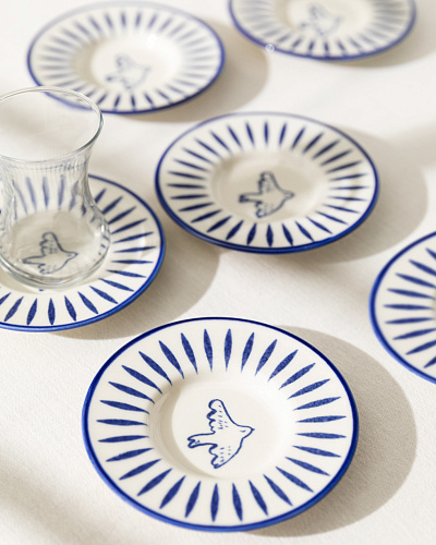 Набор фарфоровых чайных блюдец Luxe Oiseau из 6 шт., 13x13 см - синий