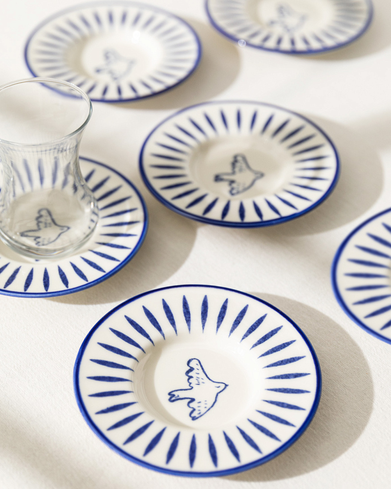 Набор фарфоровых чайных блюдец Luxe Oiseau из 6 шт., 13x13 см - синий