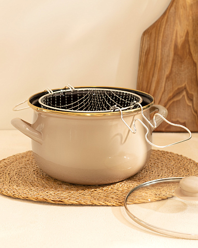 Эмалированная металлическая кастрюля Bonneville с крышкой 3,5 л. - бежевый