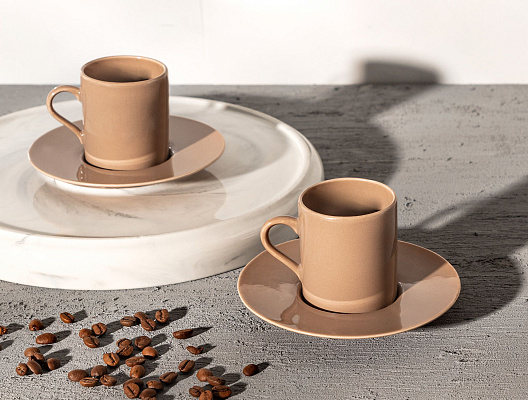 Набор кофейных чашек Lenora на двоих, 90 мл - бежевый