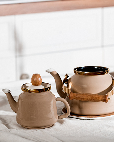 Набор турецких чайников Bonneville из 2 шт., 20x30 см. - бежевый