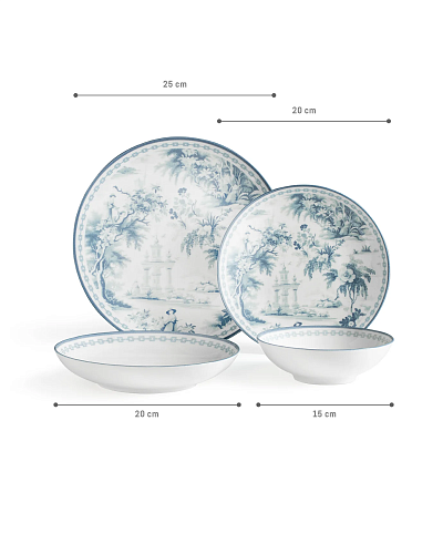 Обеденный сервиз Nova из 24 шт., 15-25 см. - белый / синий