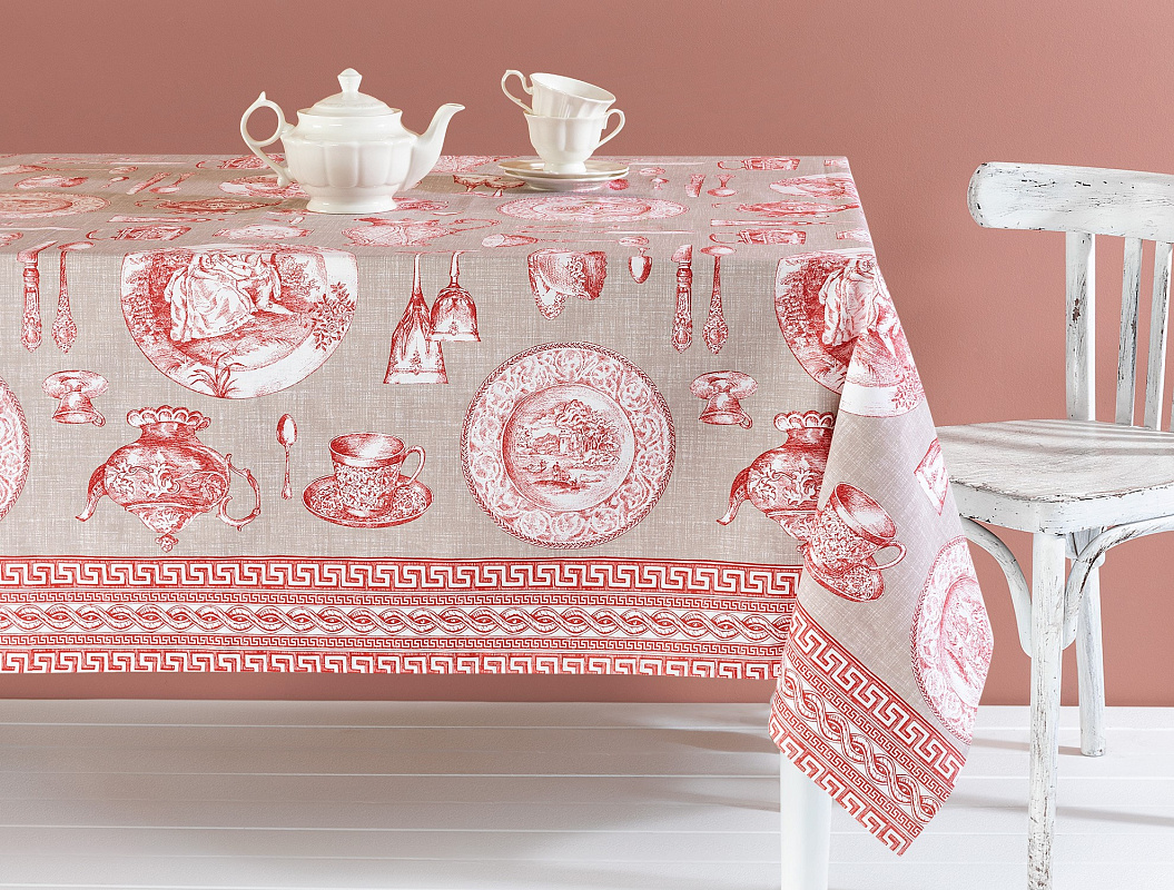 Скатерть Pompere 160x250 см. - бежевая / красная