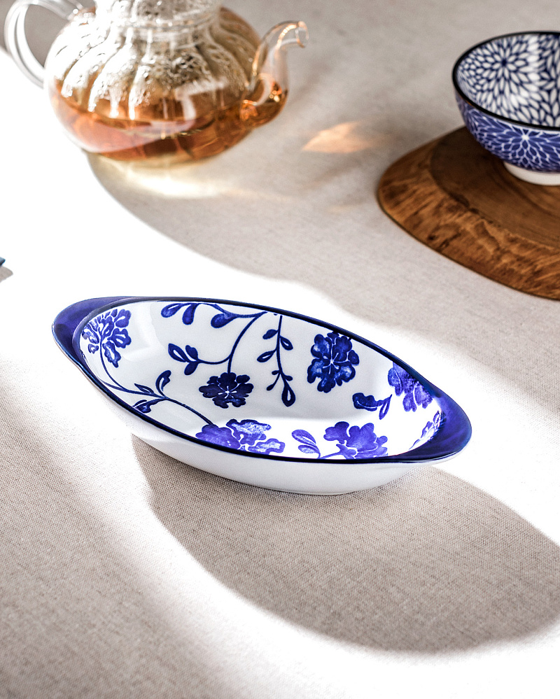 Тарелка Rêve Bleu Petite Angers с ручкой 19x10,3x2,7 см. - белая / синяя