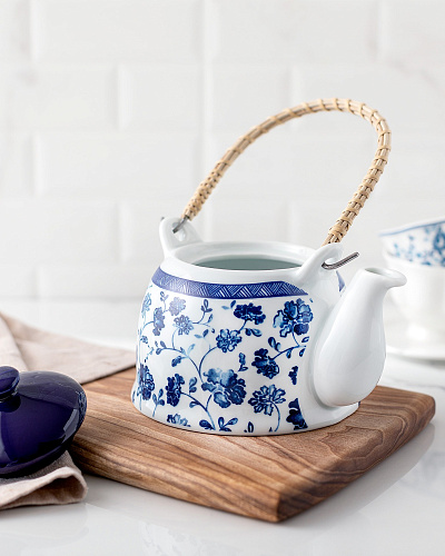 Чайник Nostalgic Fleur 750 мл. - бело-синий