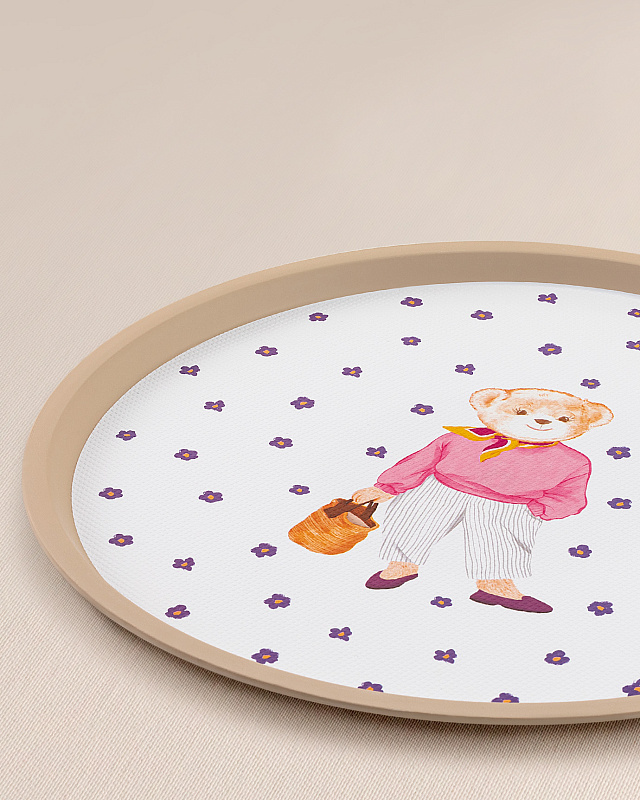 Круглый поднос Patrice Bear 36x36x1,5 см. - бежевый / белый