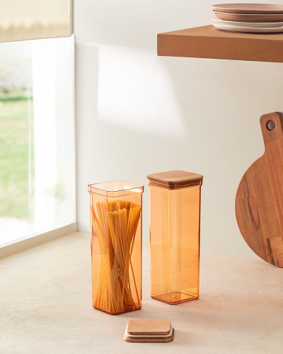 Контейнер Kaviera, с деревянной крышкой, 2100 мл, из 2 шт - янтарный