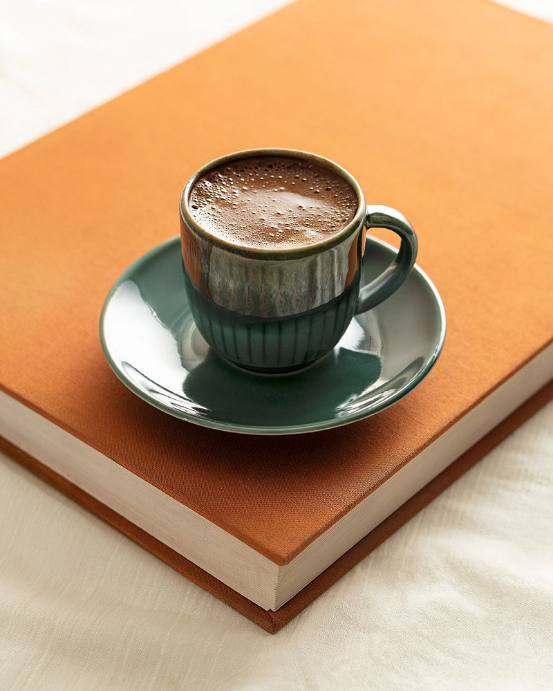 Кофейный набор Hiver из 2 чашек и 2 блюдец, фарфор, 90мл - темно-зеленый