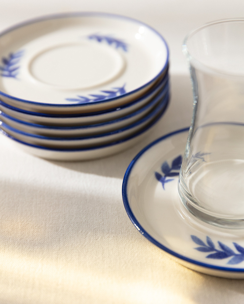 Набор фарфоровых чайных блюдец Grand Feuille из 6 шт., 12x12 см - синий