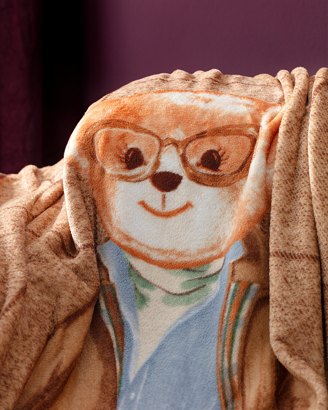 Плед Rezay Bear 130x170 см. - коричневый / голубой