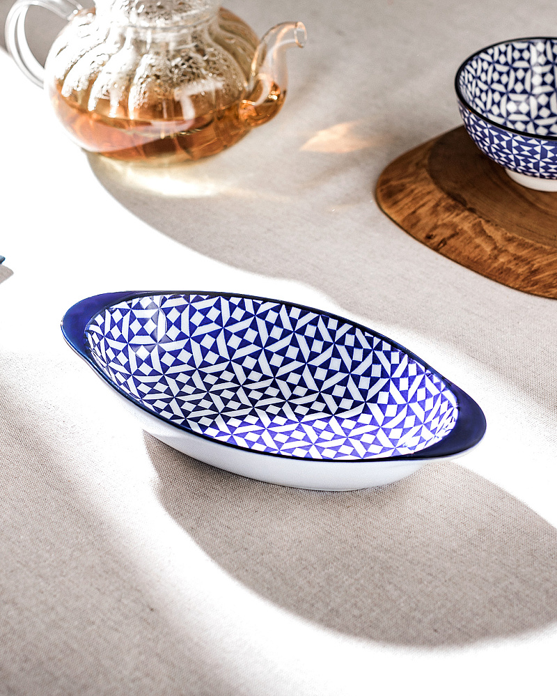 Тарелка Rêve Bleu Petite Nancy с ручкой 19x10,3x2,7 см. - белая / синяя