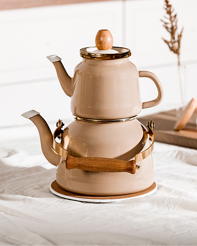 Набор турецких чайников Bonneville из 2 шт., 20x30 см. - бежевый