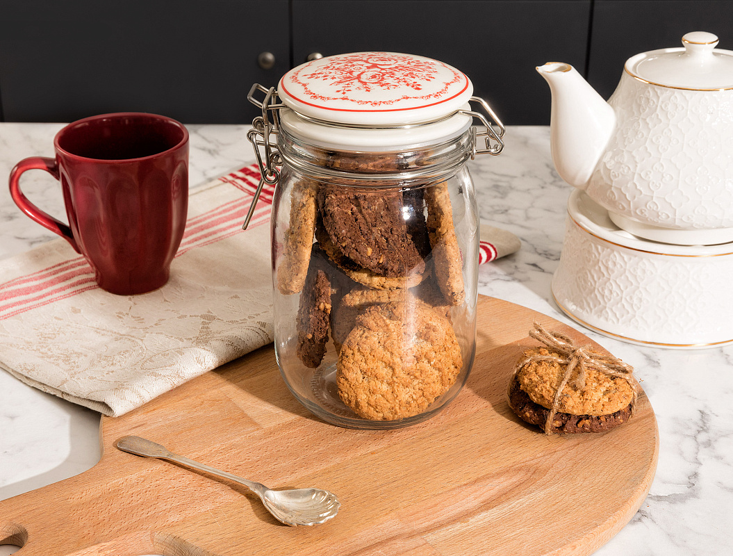 Банка Roesia 10,9x10,9x18,5 см. - стекло, керамика, металл