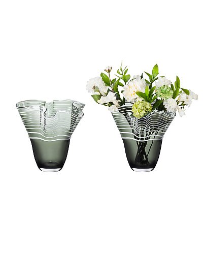 Стеклянная ваза ручной работы Honfleur 32x30 см. - антрацитовая