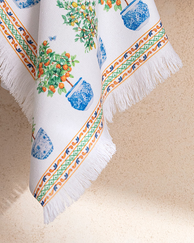 Кухонное полотенце Citron с принтом 40x60 см. - белое / оранжевое