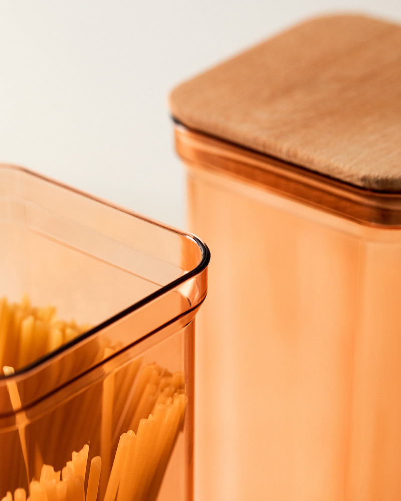 Контейнер Kaviera, с деревянной крышкой, 2100 мл, из 2 шт - янтарный