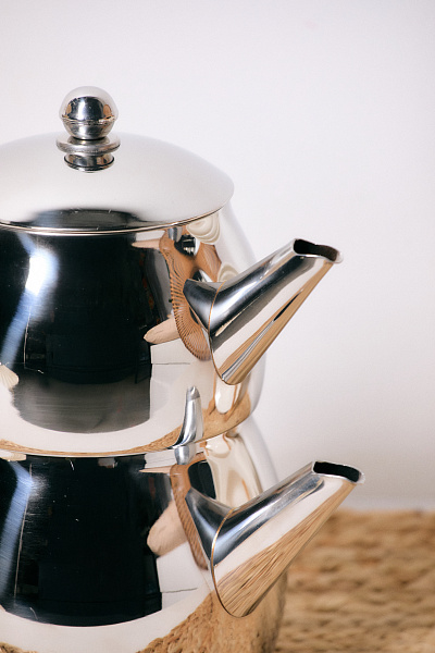 Турецкий двойной чайник Karlotte 1500+2000 мл. - серебристый