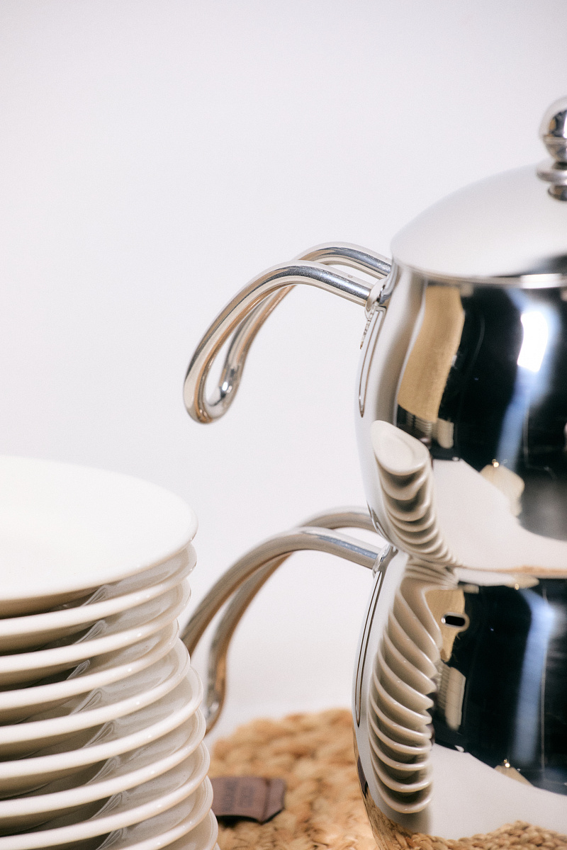 Турецкий двойной чайник Karlotte 1500+2000 мл. - серебристый