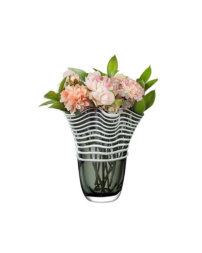 Стеклянная ваза Honfleur ручной работы 25х25 см. -  зелено-белая