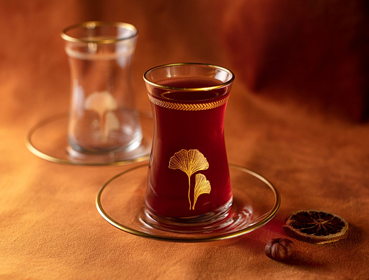 Набор стеклянных чашек и блюдец Gemma Lovely Ginkgo Leaves 6 шт., 170 мл