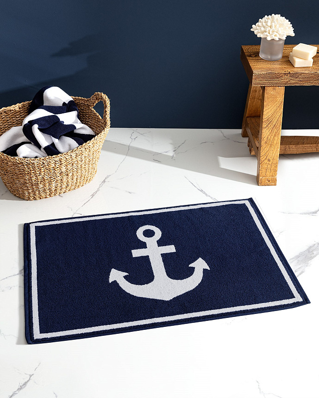 Полотенце для ног Anchor Yacht Collection 50x80 см. - темно-синее / белое