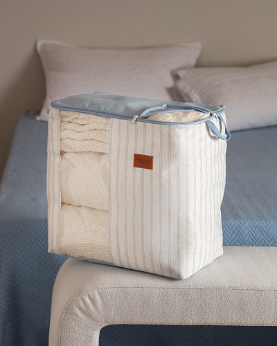 Контейнер для хранения белья Nuage на молнии 50x30x48 см. - белый / голубой