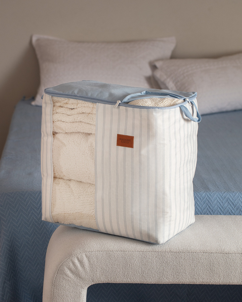 Контейнер для хранения белья Nuage на молнии 50x30x48 см. - белый / голубой