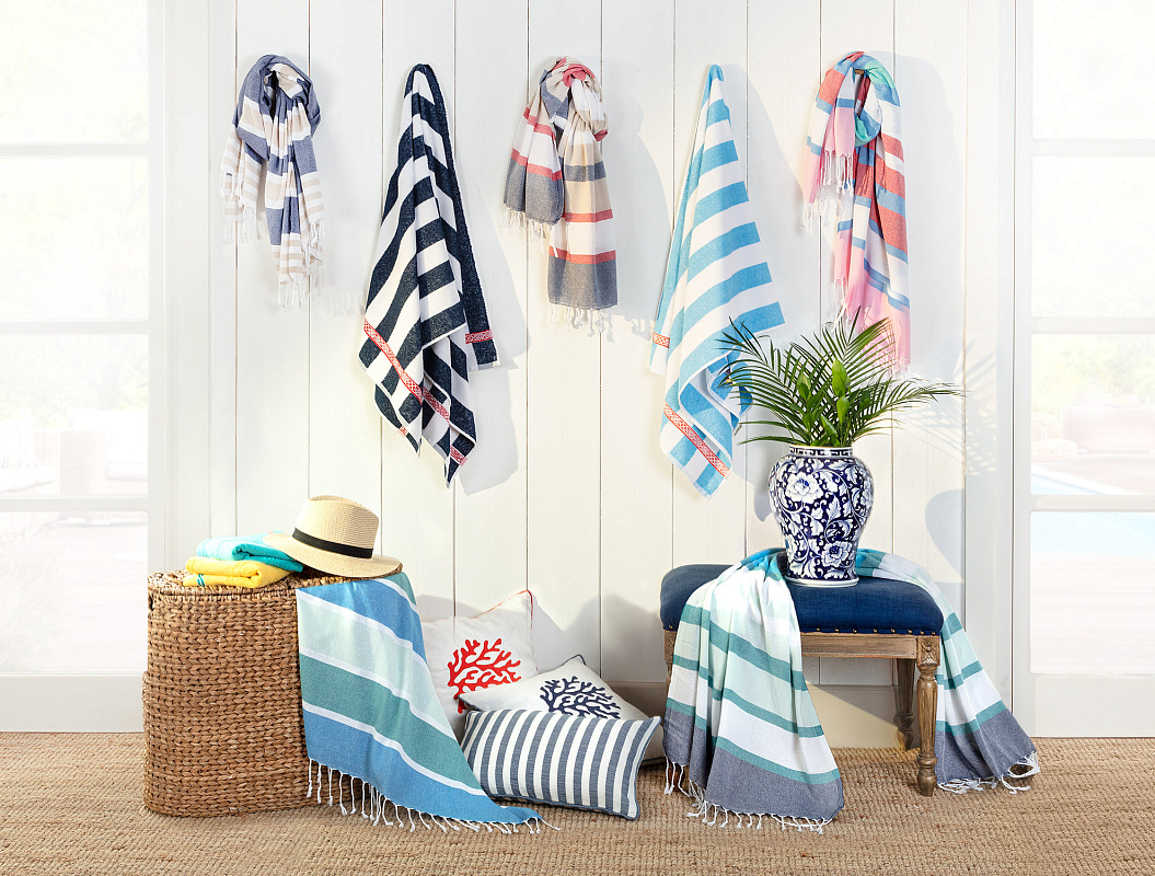 Полотенце Tilda Peshtemal 90x160 см. - синее / красное