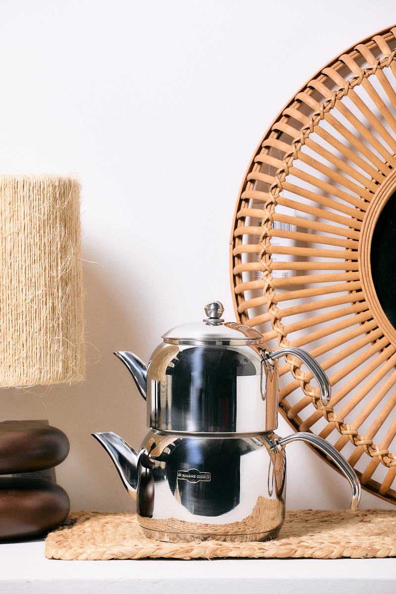 Турецкий двойной чайник Azura 1500+2000 мл. - серебристый