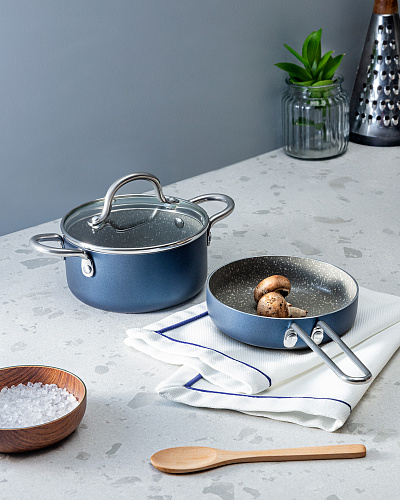 Набор посуды Mini Granite Look из 3 шт., 14 см. - синий