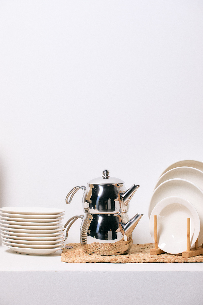 Турецкий двойной чайник Karlotte 1500+2000 мл. - серебристый