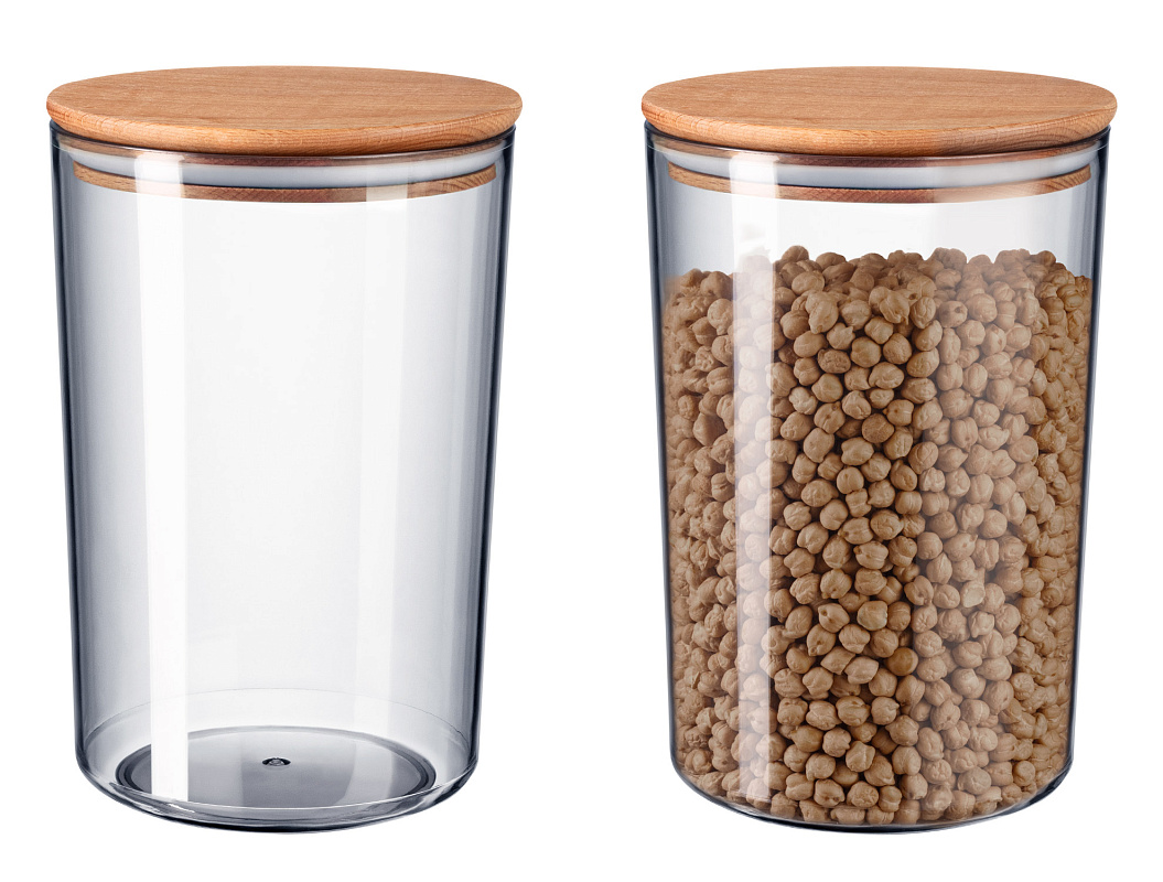 Контейнеры для хранения Yuviera Wooden Lid из 2 шт., 2300 мл. - серые