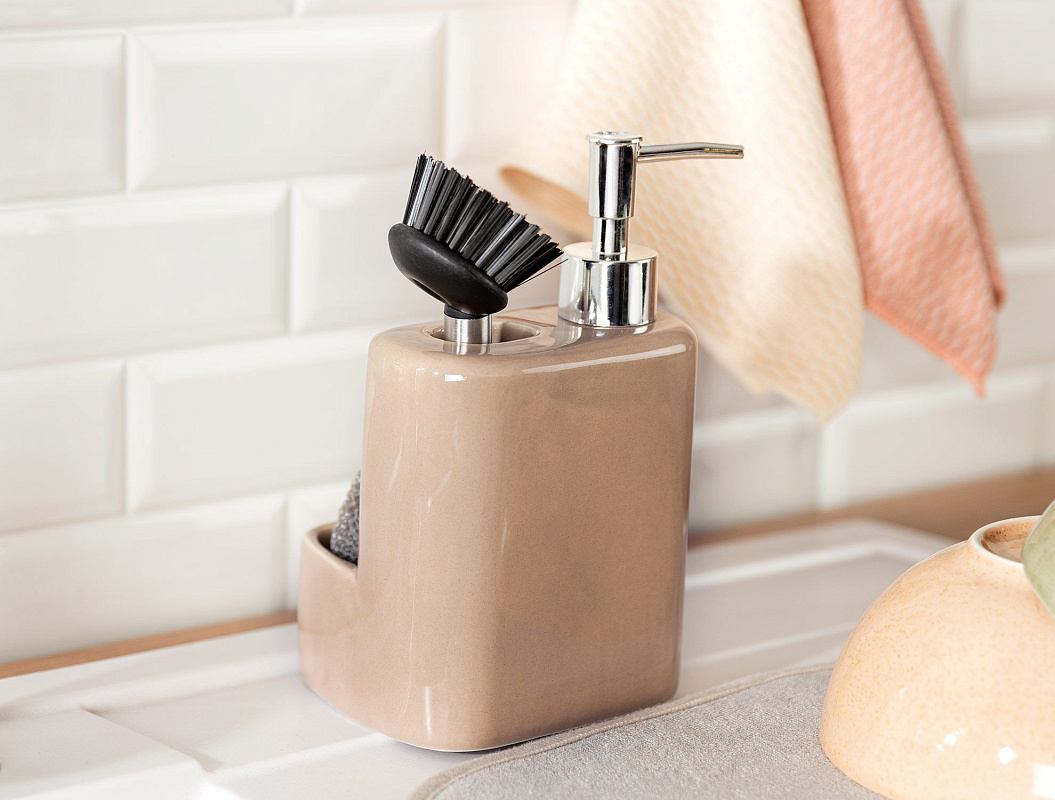 Дозатор керамический с щеткой Andre - светло-бежевый