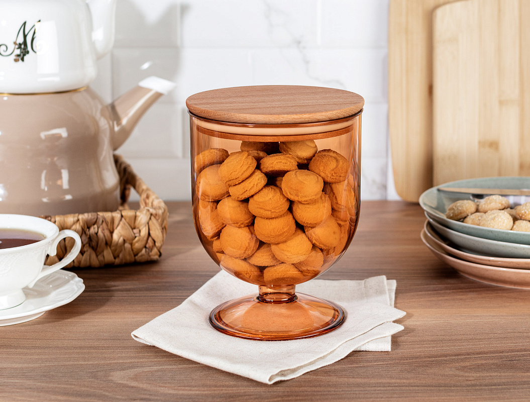 Контейнер для хранения с деревянной крышкой Marion 1600 мл. - янтарный