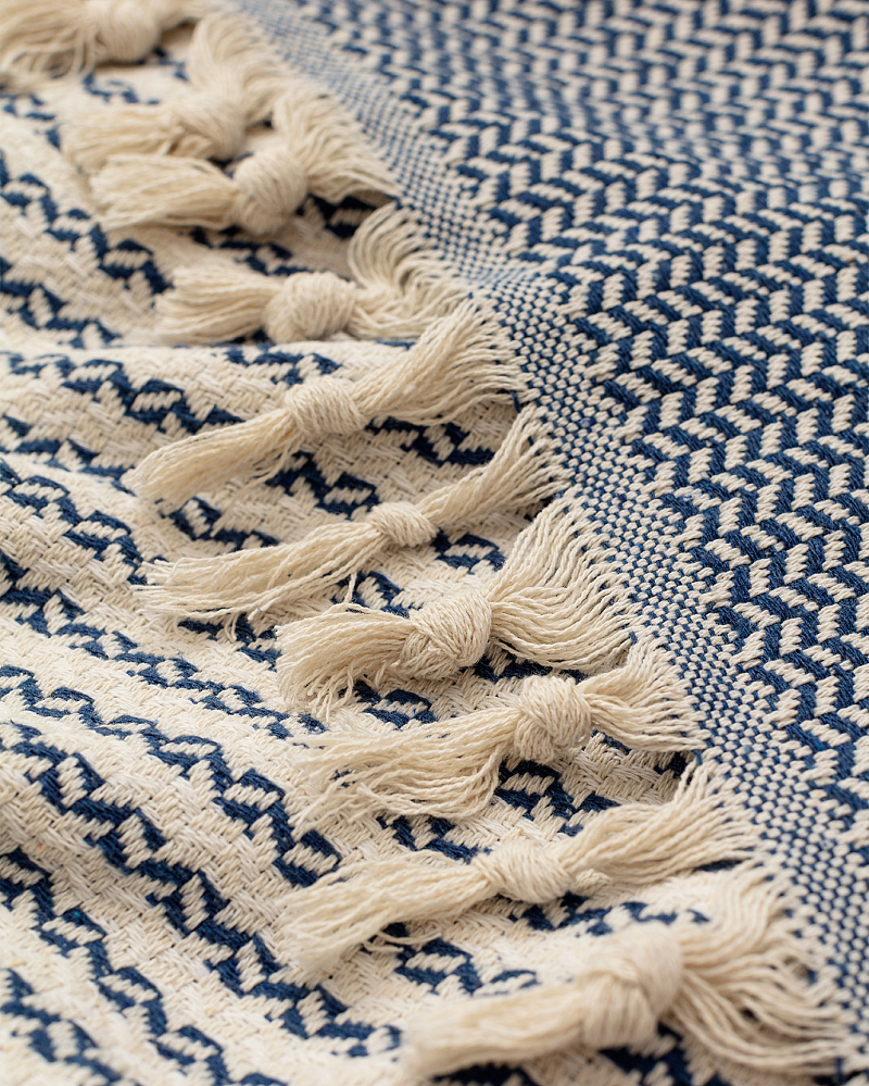 Покрывало односпальное Denney 160x220 см. - синее / экрю