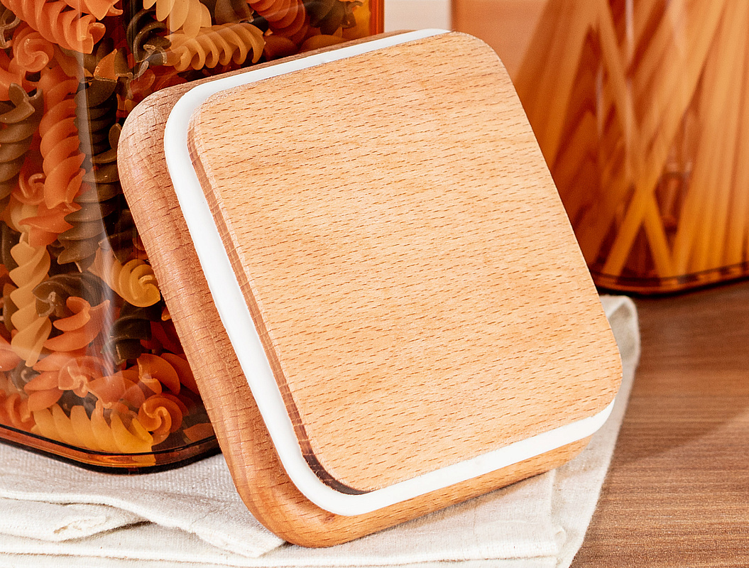 Контейнеры для хранения Kaviera Wooden Lid из 2 шт., 1500 мл. - янтарные
