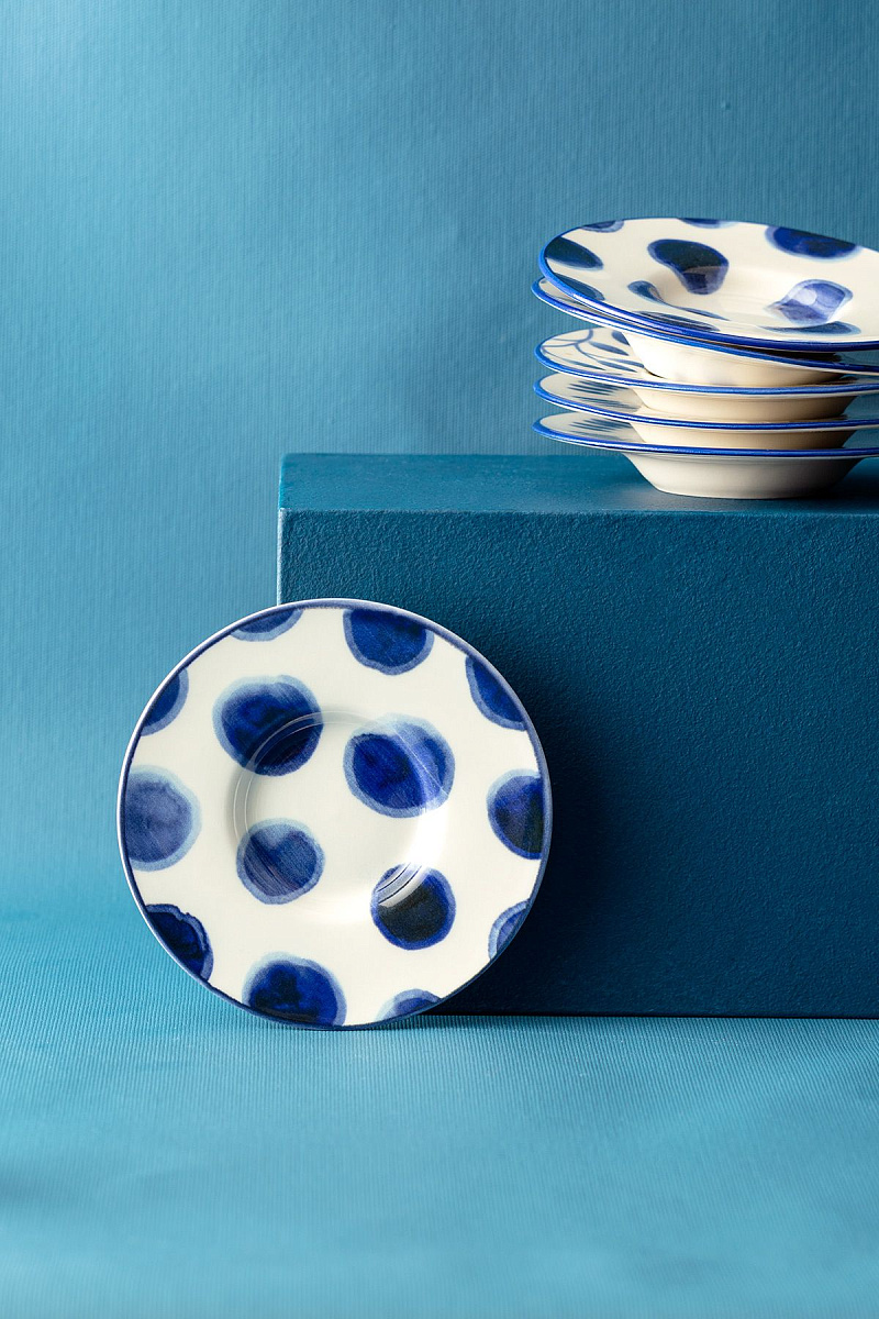 Набор фарфоровых чайных блюдец Luxe Rond из 6 шт., 13x13 см - синий