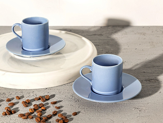 Набор кофейных чашек Lenora на двоих, 90 мл - голубо-серый