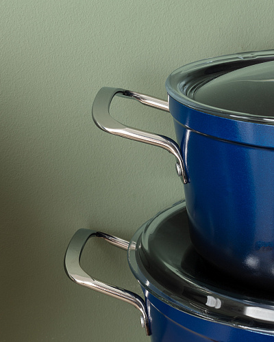 Комплект алюминиевой посуды Titanium 18см, 22см, 26см, 26см - темно синий. 7 предметов.